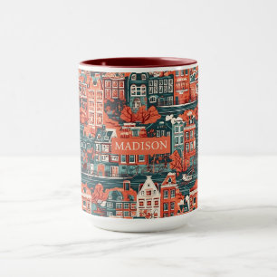 Caneca Padrão de Casas Holandesas de Nome Personalizado
