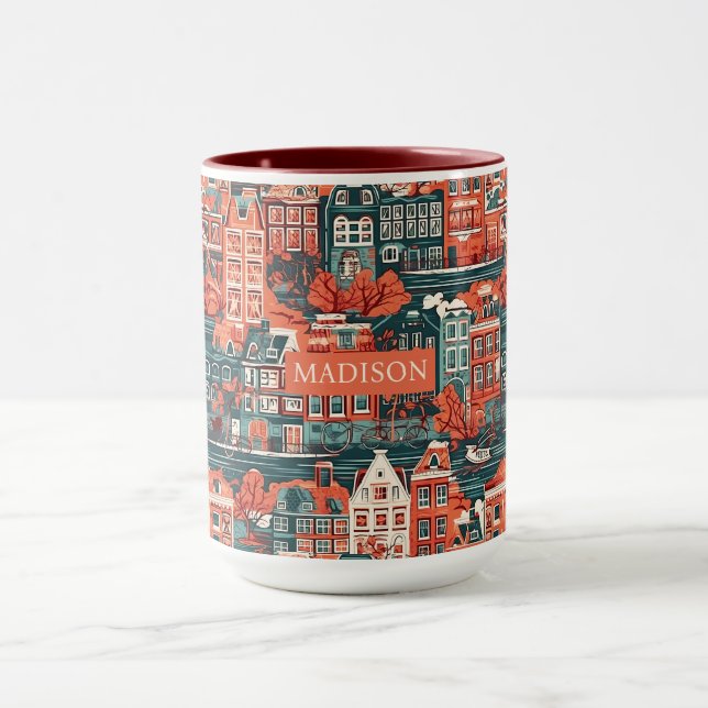 Caneca Padrão de Casas Holandesas de Nome Personalizado (Centro)