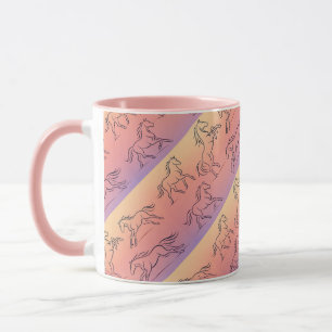 Caneca Padrão de Cavalo de Arte de Linha Diagonal Cavalos
