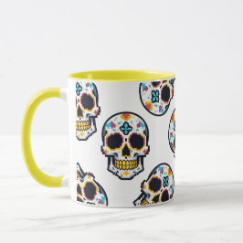 Caneca Padrão de Caveira Pixelada do Dia De Los Muertos