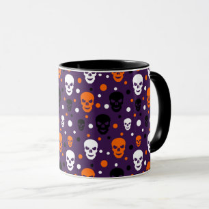 Caneca Padrão de Caveiras Coloridas de Halloween com Pont