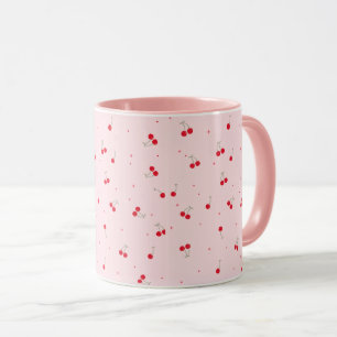 Caneca Padrão de Cereja Fofa Sem Costura Estética Rosa