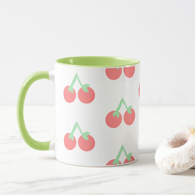 Caneca Padrão de Cerejas Rosas (Com Donut)