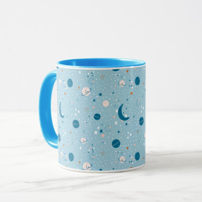 Caneca Padrão de Céu Azul e Espaço (Frente Esquerda)