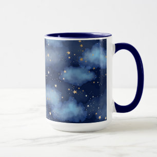 Caneca Padrão de Céu Azul Escuro das Estrelas Douradas da