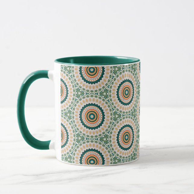 Caneca Padrão de Círculo Boho Chic Verde Laranja e Azul (Esquerda)