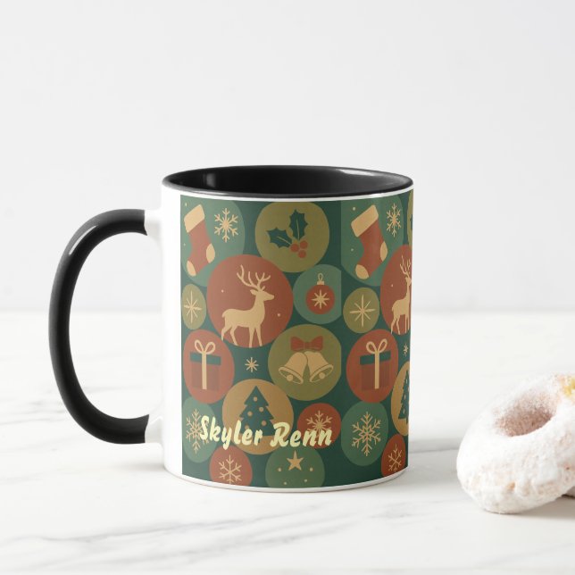 Caneca Padrão de Círculos de Natal (Com Donut)