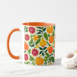 Caneca Padrão de Citros, Peras e Folhas Vibrantes