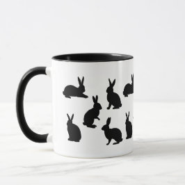 Caneca Padrão de Coelho Simples em Preto com Monograma Pe