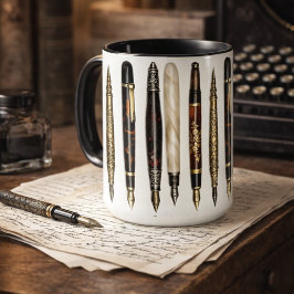 Caneca Padrão de Colagem de Canetas de Escrita Antigas