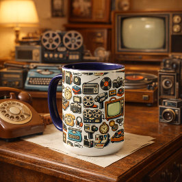 Caneca Padrão de Colagem de Dispositivos Analógicos Vinta