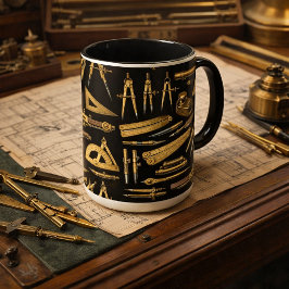 Caneca Padrão de colagem de ferramentas de desenho em lat