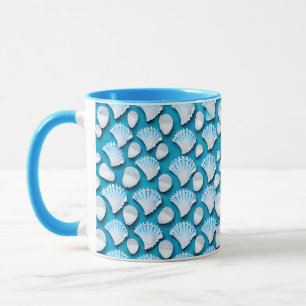 Caneca Padrão de conchas do oceano azul e branco