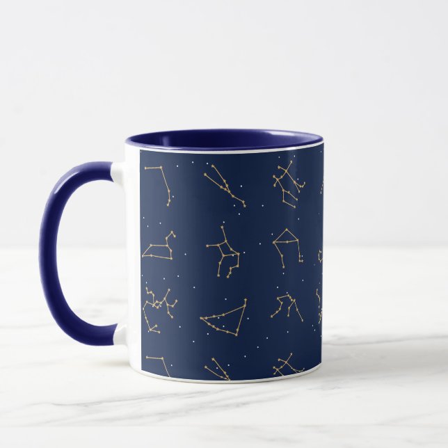 Caneca Padrão de Constelações Zodiac Azul Dourado e Marin (Esquerda)