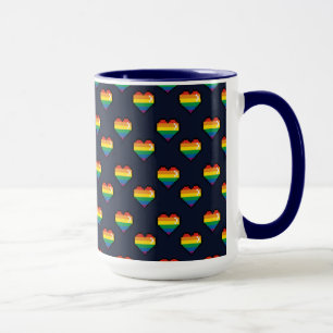 Caneca Padrão de Coração do Arco-Íris de 8 Bits
