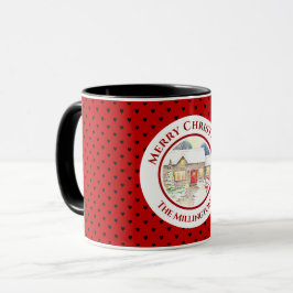 Caneca Padrão de Coração Vermelho Azul de Natal de Algodã