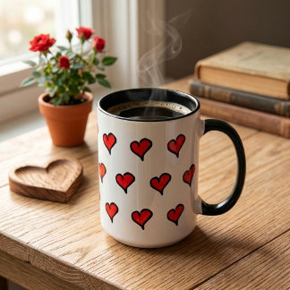 Caneca Padrão de Coração Vermelho Desenjado Fofo