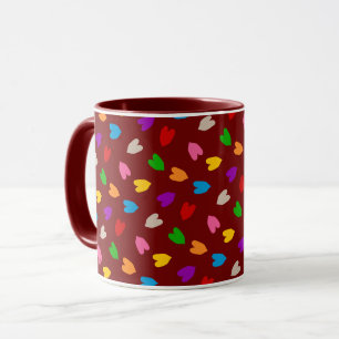 Caneca Padrão de Corações de Amor Colorido Vermelho