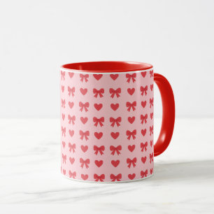 Caneca Padrão de Corações e Laços Rosa Doce