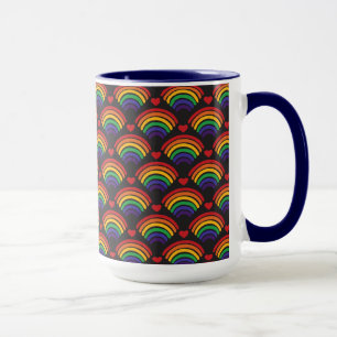 Caneca Padrão de Corações e Rainbows
