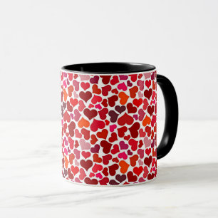 Caneca Padrão de Corações Moderno Elegante Rosa Vermelho 