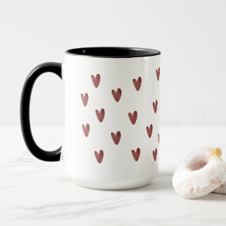 Caneca Padrão de Corações Vermelhos e Pretos Rústicos em 