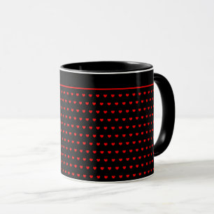 Caneca Padrão de Corações Vermelhos no Preto