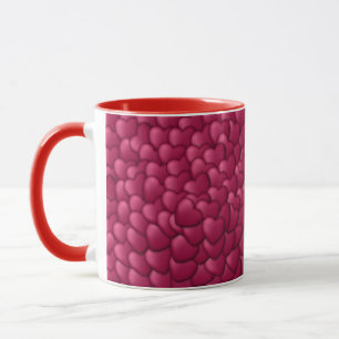 Caneca Padrão de Corações Vermelhos Românticos 3D - 32322