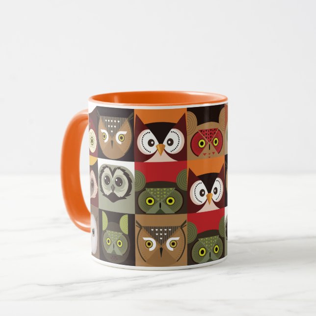 Caneca Padrão de Coruja Fofa (Frente Esquerda)