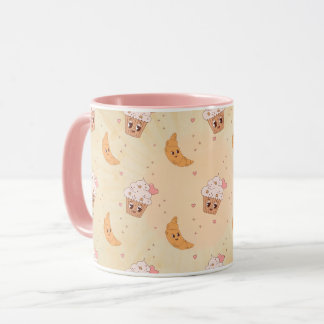 Caneca Padrão de Cupcakes & Croissants Retrô