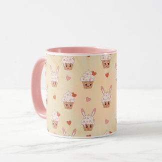 Caneca Padrão de Cupcakes de Coelho Retro