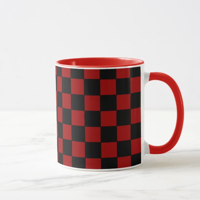 Caneca padrão de damas preto e vermelho (Direita)