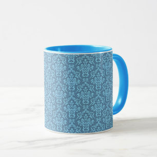 Caneca Padrão de Damasco Azul