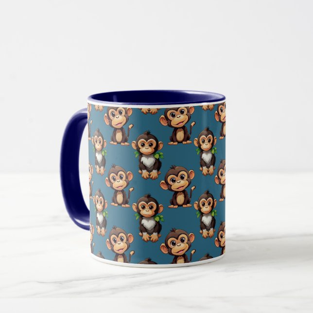 Caneca Padrão de desenho de macaco azul (Frente Esquerda)