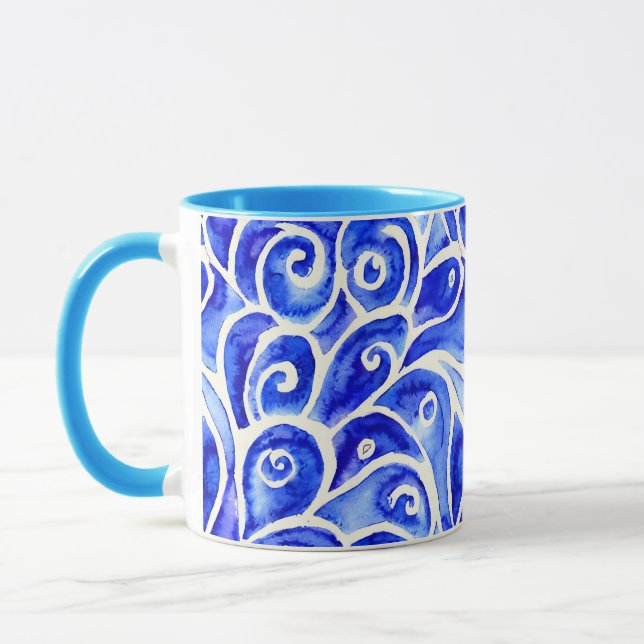 Caneca Padrão de Design de Abstrato azul e branco (Esquerda)