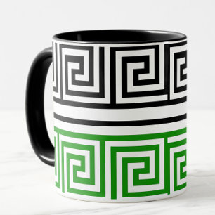Caneca Padrão de Design de Fret Key Grego Preto Verde Bra