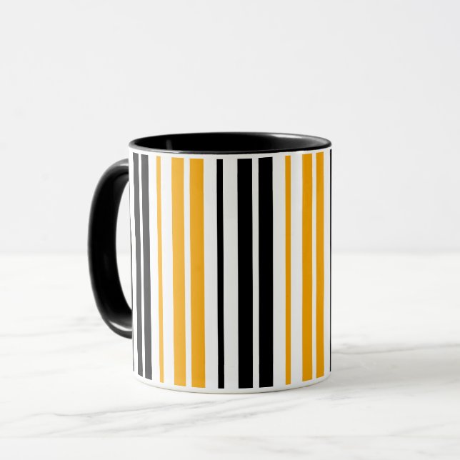Caneca Padrão de Design de Listras Amarelas Pretas e Bran (Frente Esquerda)