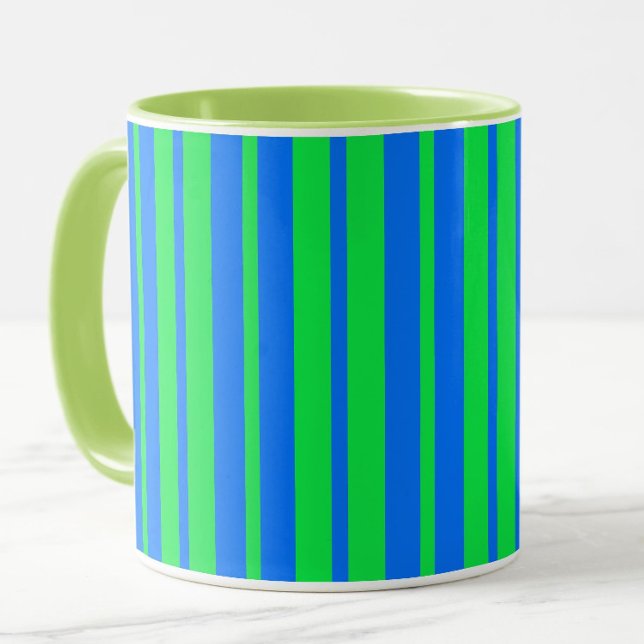 Caneca Padrão de Design de Listras Elegantes Azul Verde (Criador carregado)