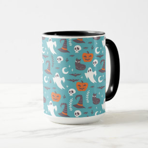 Caneca Padrão de Dia das Bruxas de Teal Divertido