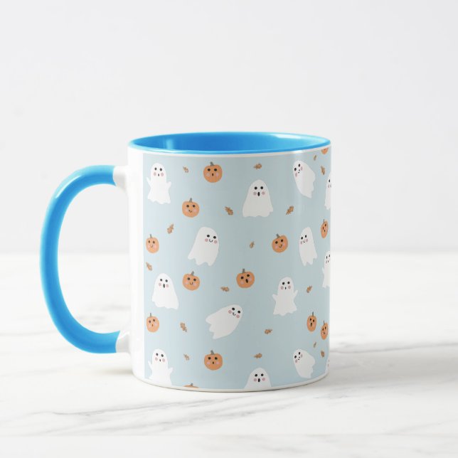 Caneca Padrão de Dia das Bruxas do Fantasma e da Abóbora (Esquerda)