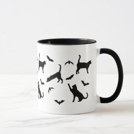 Caneca Padrão De Dia das Bruxas Pretas E Morcegos