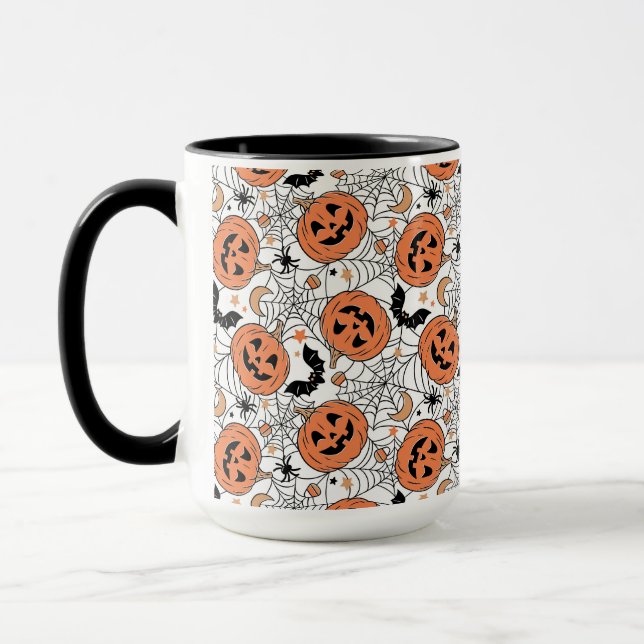 Caneca Padrão de Dia das Bruxas Spooky Pumpkin (Esquerda)