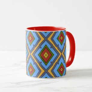Caneca Padrão de Diamante Azul Vermelho Amarelo Verde 