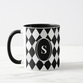 Caneca Padrão de Diamante do Harlequin Branco e Preto do