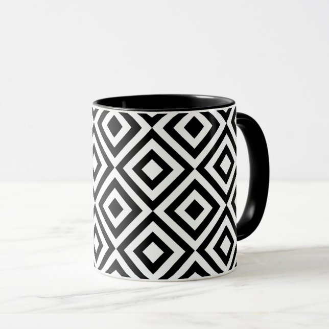 Caneca Padrão de diamante preto e branco (Frente Esquerda)