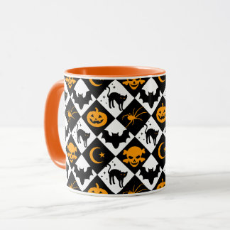 Caneca Padrão de diamante preto e branco Arlequim