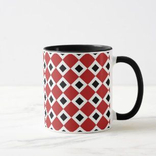 Caneca Padrão de Diamante Vermelho, Branco, Preto