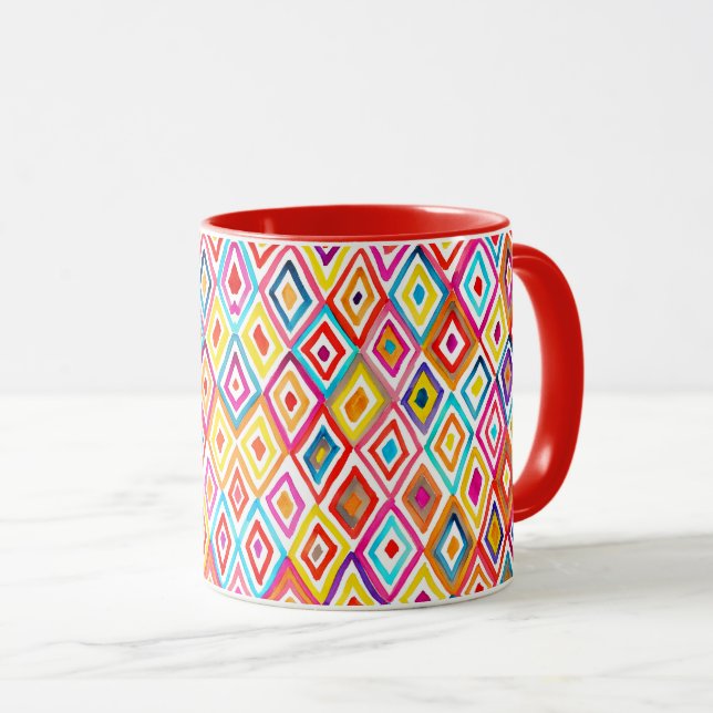 Caneca Padrão de diamantes de aquarela (Frente Esquerda)