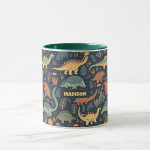 Caneca Padrão de Dinossauro de Nome Personalizado