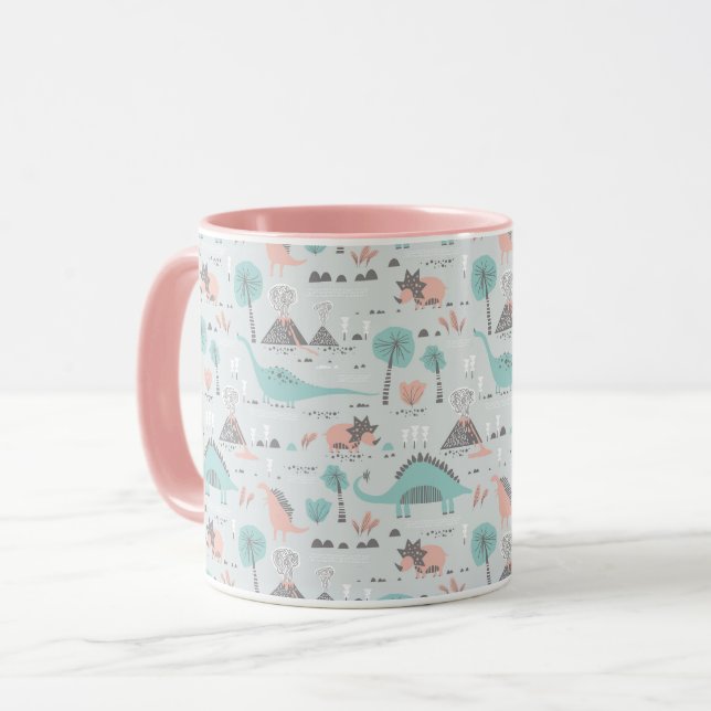 Caneca Padrão de Dinossauro Pastel (Frente Esquerda)